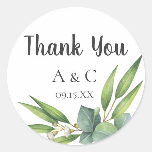 Sticker Rond Eucalyptus Bouquet Faveur personnalisée (Devant)