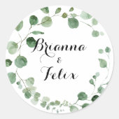Sticker Rond Eucalyptus Calligraphie Mariage Enveloppe Phoques (Devant)