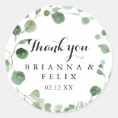 Sticker Rond Eucalyptus Calligraphie Merci Mariage Faveur (Devant)