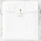 Sticker Rond Eucalyptus Cross Script Baptême Christening Merci (Sac)