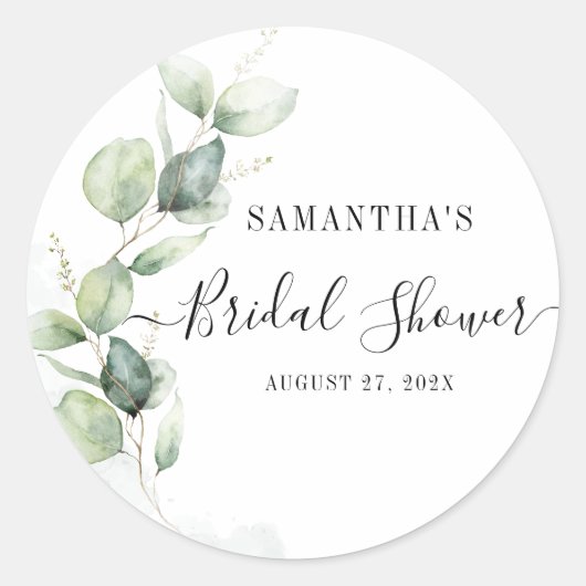 Sticker Rond Eucalyptus de verdure lavis de mariage (Devant)