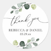 Sticker Rond Eucalyptus de verdure rustique Merci personnalisé (Devant)