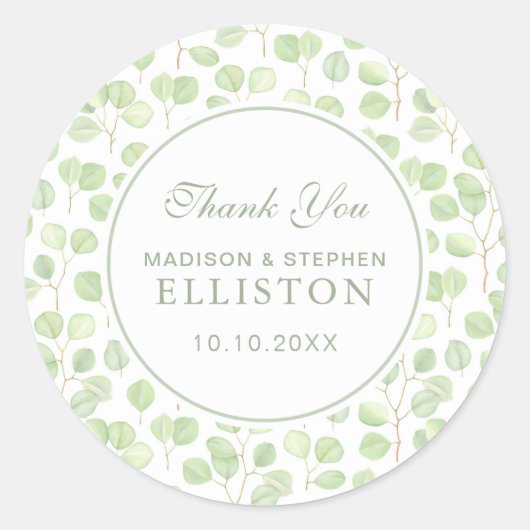 Sticker Rond Eucalyptus Dollar Argent et branches | MERCI (Devant)