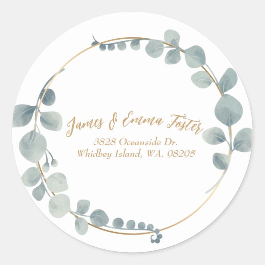 Sticker Rond Eucalyptus en aquarelle Enveloppe Adresse Sceau (Devant)
