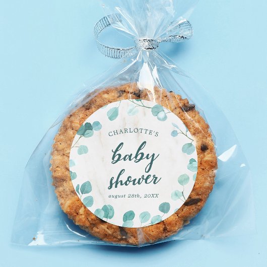 Sticker Rond Eucalyptus et Baby shower de marbre