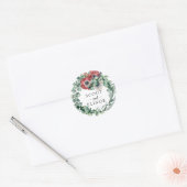 Sticker Rond Eucalyptus et mariage floral rouge Favoriser (Enveloppe)