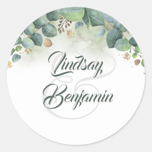 Sticker Rond Eucalyptus et or - Mariage de Garland vert (Devant)