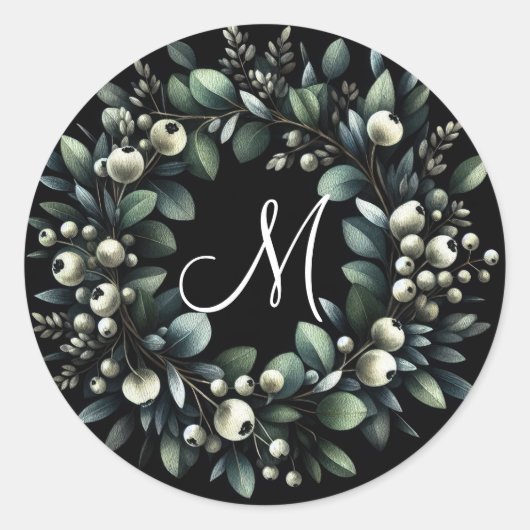 Sticker Rond Eucalyptus et Snowberry Wreath Aquarelle (Devant)