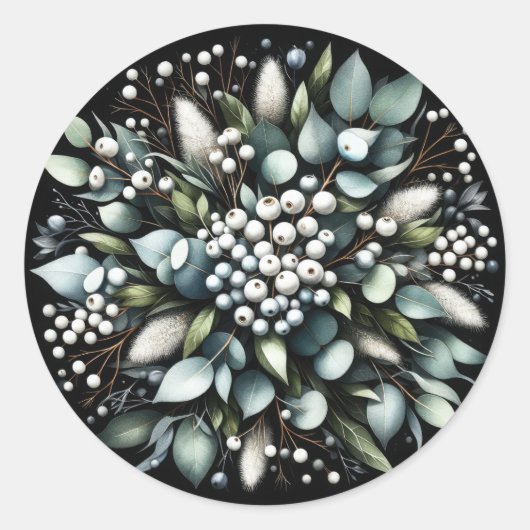 Sticker Rond Eucalyptus et Snowberry Wreath Aquarelle (Devant)