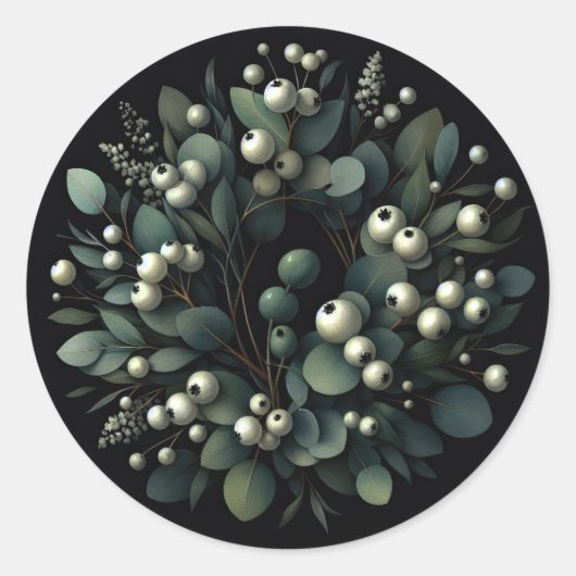 Sticker Rond Eucalyptus et Snowberry Wreath Aquarelle (Devant)
