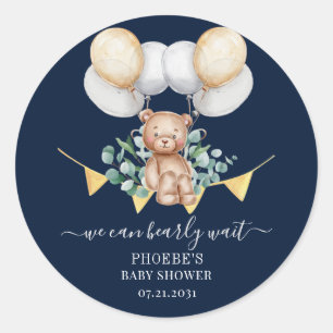 Sticker Rond Eucalyptus Feuille Baby shower Marine Ours & Ballo