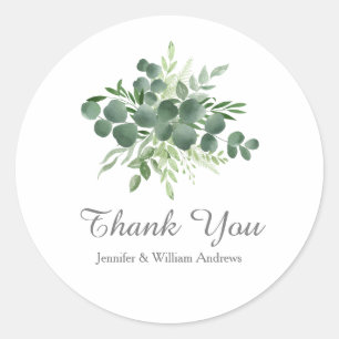 Sticker Rond Eucalyptus Feuille Nature Verdure Script Merci