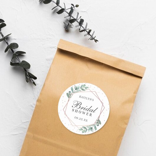 Sticker Rond Eucalyptus Géométrique Rose Gold Feuille Mariage