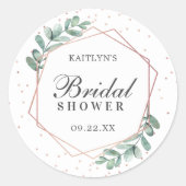 Sticker Rond Eucalyptus géométrique rose gold pailleté mariage (Devant)