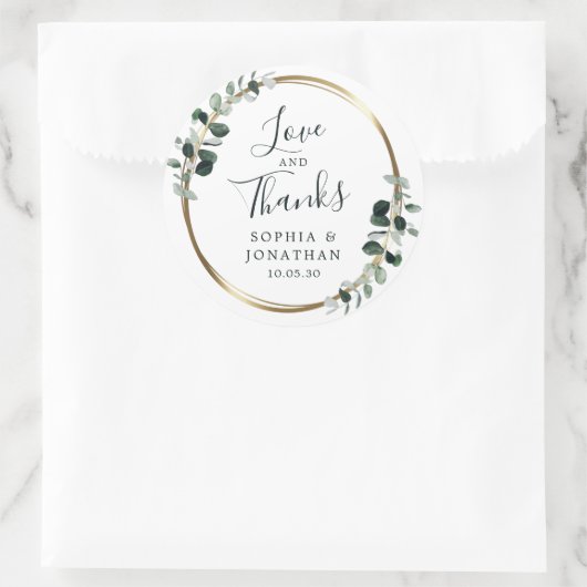 Sticker Rond Eucalyptus Gold Metallic Wedding Favor Merci (Sac)