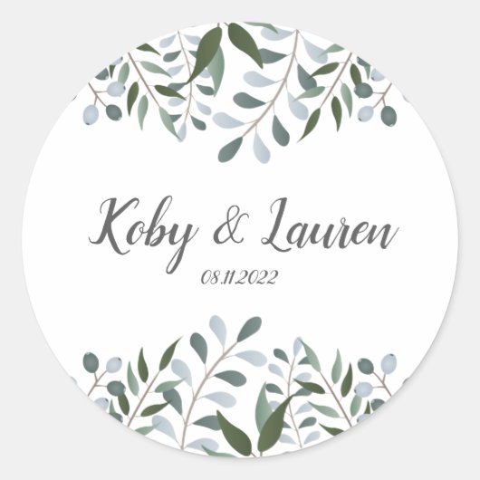 Sticker Rond Eucalyptus Green Anniversaire Floral Date (Devant)