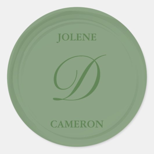 Sticker Rond Eucalyptus Green Monogram Faux Mariage de cire (Devant)