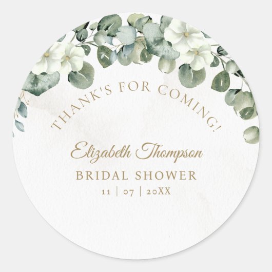 Sticker Rond Eucalyptus Greenery Elegant Bridal Shower (Devant)
