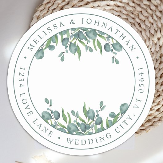 Sticker Rond Eucalyptus Greenery Simple Circle Adresse de retou
