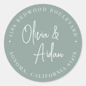 Sticker Rond Eucalyptus Mariage manuscrit Adresse de retour (Devant)