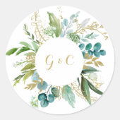 Sticker Rond Eucalyptus Mariage or et vert (Devant)