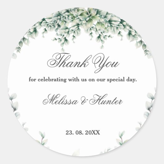 Sticker Rond Eucalyptus Merci Mariage de feuillage (Devant)