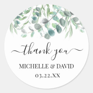 Sticker Rond Eucalyptus Merci Mariage de verdure Nom du script