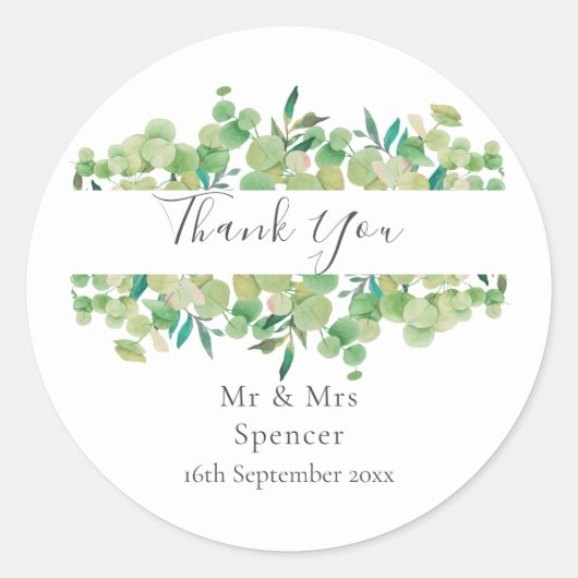 Sticker Rond Eucalyptus Merci Mariage vert Favoriser (Devant)