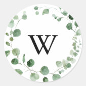 Sticker Rond Eucalyptus Moderne Monogramme Mariage Enveloppe Ph (Devant)