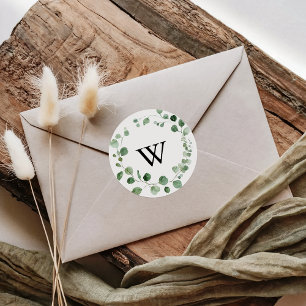 Sticker Rond Eucalyptus Moderne Monogramme Mariage Enveloppe Ph