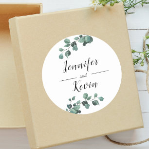 Sticker Rond Eucalyptus Moderne Personnalisé pour Mariage