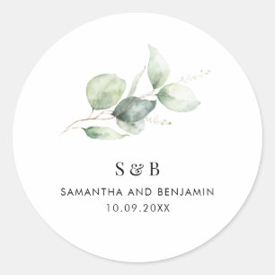 Sticker Rond Eucalyptus Monogram Mariage botanique
