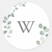 Sticker Rond Eucalyptus Monogramme Mariage Enveloppe Phoques (Devant)
