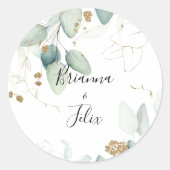 Sticker Rond Eucalyptus Or Mariage Enveloppe Phoques (Devant)
