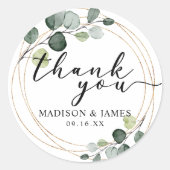 Sticker Rond Eucalyptus or Merci Mariage vert (Devant)