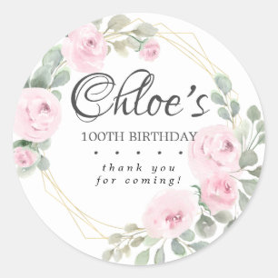Sticker Rond Eucalyptus rose Floral 100e anniversaire Merci