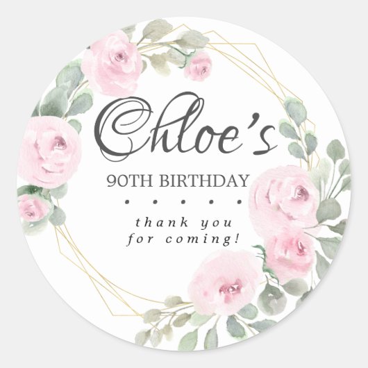 Sticker Rond Eucalyptus rose Floral 90e anniversaire Merci (Devant)