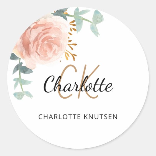 Sticker Rond eucalyptus rose or rose merci (Devant)