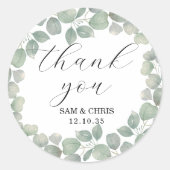 Sticker Rond Eucalyptus Russe Merci Mariage vert (Devant)
