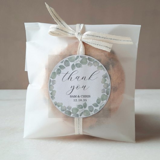 Sticker Rond Eucalyptus Russe Merci Mariage vert