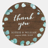 Sticker Rond Eucalyptus rustique et Merci en bois Brown (Devant)