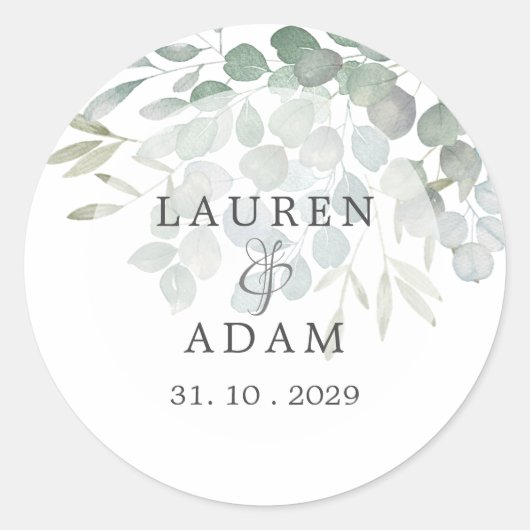 Sticker Rond Eucalyptus Rustique Mariage aquarelle (Devant)
