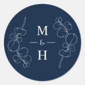 Sticker Rond Eucalyptus Springs Monogram Navy Blue Wedding (Devant)