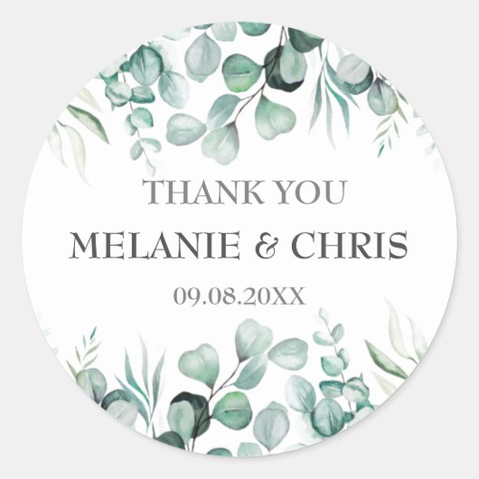 Sticker Rond Eucalyptus Verdure Custom Boho Rustique Mariage (Devant)