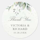 Sticker Rond Eucalyptus Verdure Feuilles d'Or Élégant Merci (Devant)