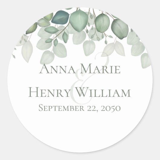 Sticker Rond Eucalyptus Verdure Mariage Favoriser Élégant Moder (Devant)