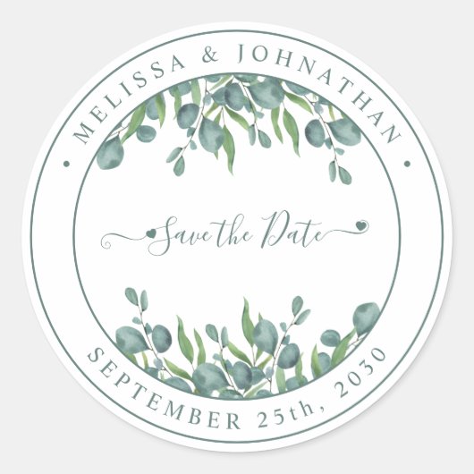 Sticker Rond Eucalyptus Verdure Mariage Moderne Enregistrer La  (Devant)