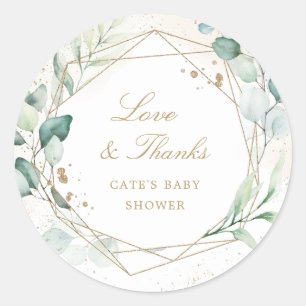 Sticker Rond Eucalyptus Verdure Or Baby shower géométrique