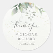Sticker Rond Eucalyptus Verdure Or Feuille Mariage Merci (Devant)