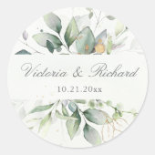 Sticker Rond Eucalyptus Verdure Or Feuilles Élégant (Devant)